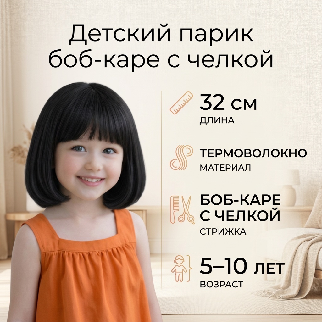 Парик черный для девочки
