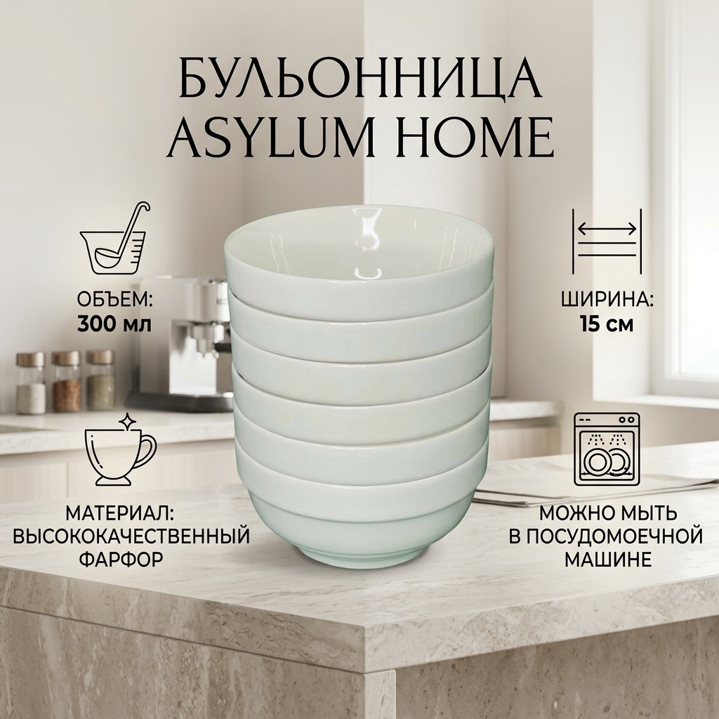 Бульонница ASYLUM HOME 10x15 см, 8 шт, фарфор