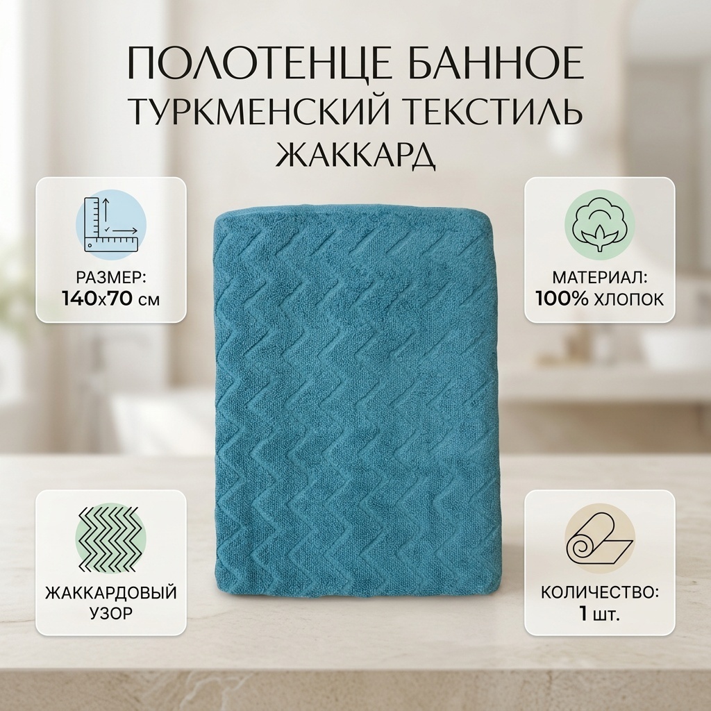 Полотенце Туркменский текстиль 140x70 см, жаккард, 1 шт,