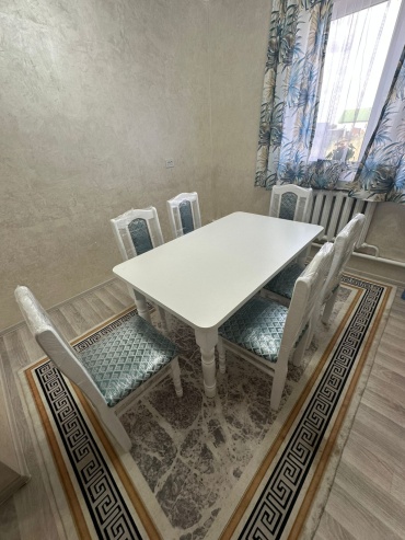 Комплект Комплект Мебельный салон KUANISH 879421 Стол 130x70cм Стулья 6 шт., стол 130х70 см + 6 стульев, белый, синий