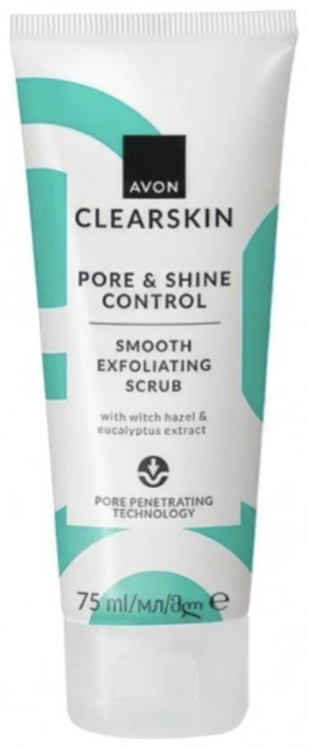 Avon скраб Clearskin отшелушевающий с экстрактами гамамелиса и эвкалипта "Сокращение пор и блеска" 75 мл