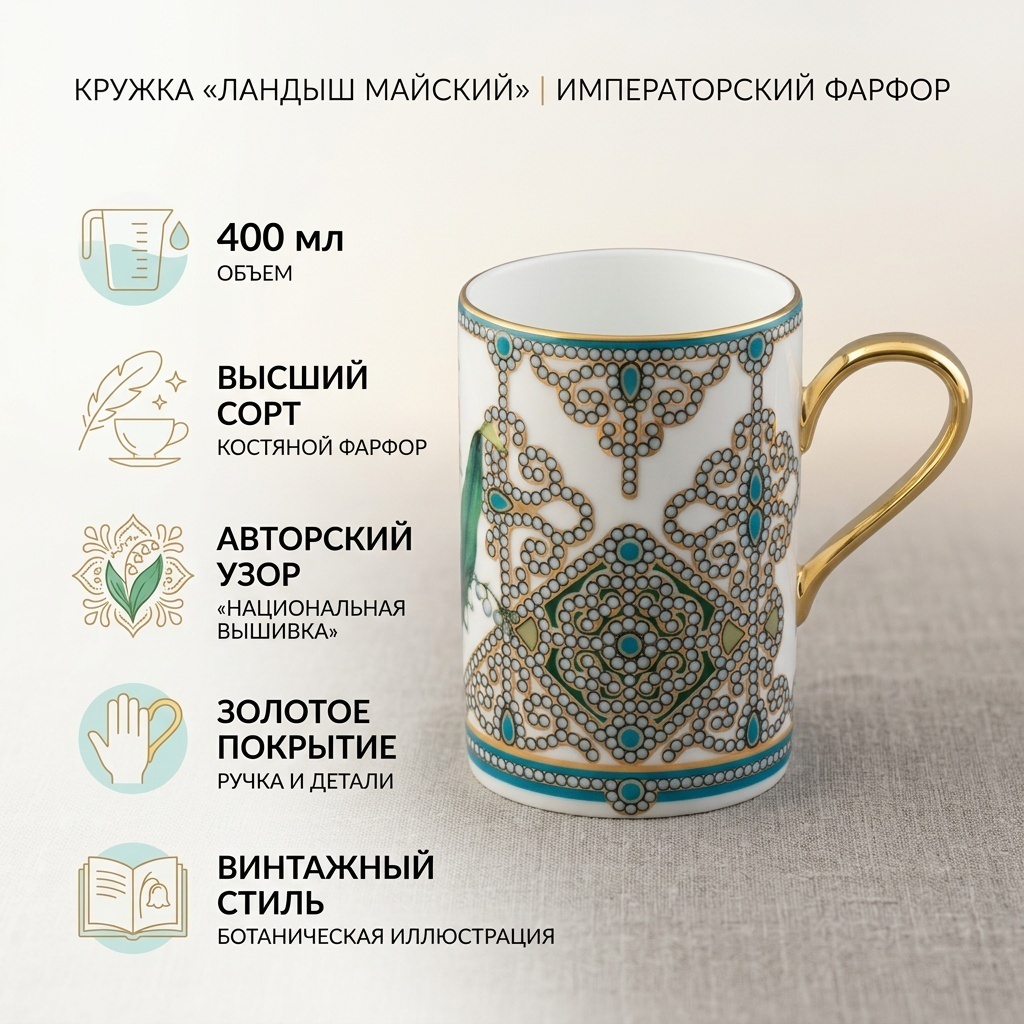 Кружка Императорский Фарфор , 400 мл, костяной фарфор, 1 шт.