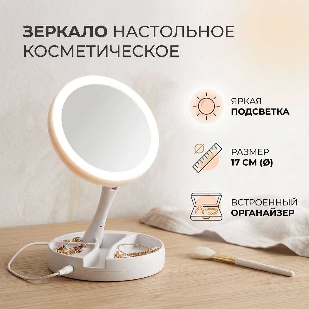 Зеркало настольное косметическое 836305 17х17 см