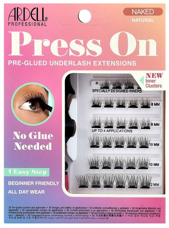 Ardell набор для наращивания для ресниц Press On, Pre-Glued Underlash Extensions, Naked Natural, 30 предварительно приклеенных кластеров и аппликатор 30 мл