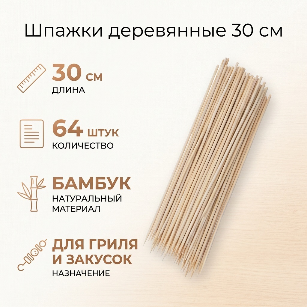 Шпажки деревянные 30 см 46817-2 бежевый 64 шт