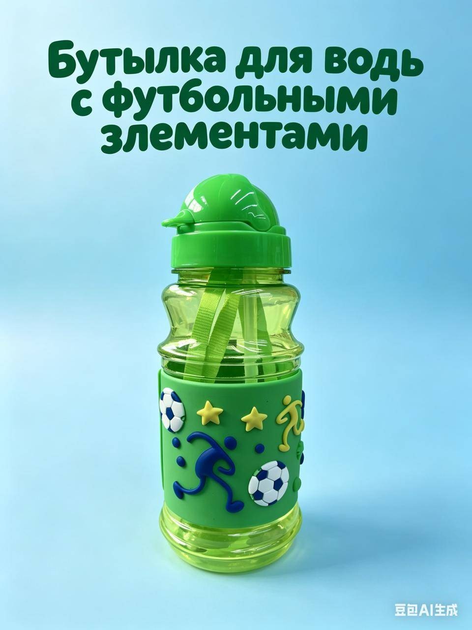 Бутылка 0.4 л зеленый, крышка с трубочкой, пластик
