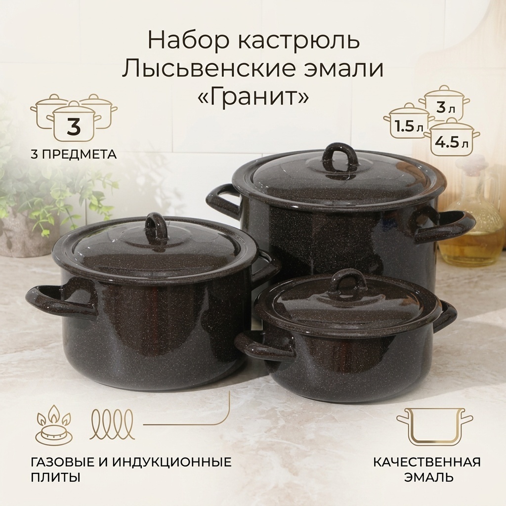 Набор кастрюль Лысьвенские эмали 3 в 1