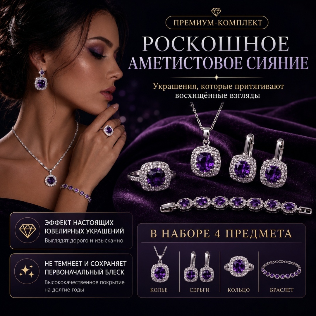 Комплект бижутерный сплав, фианит