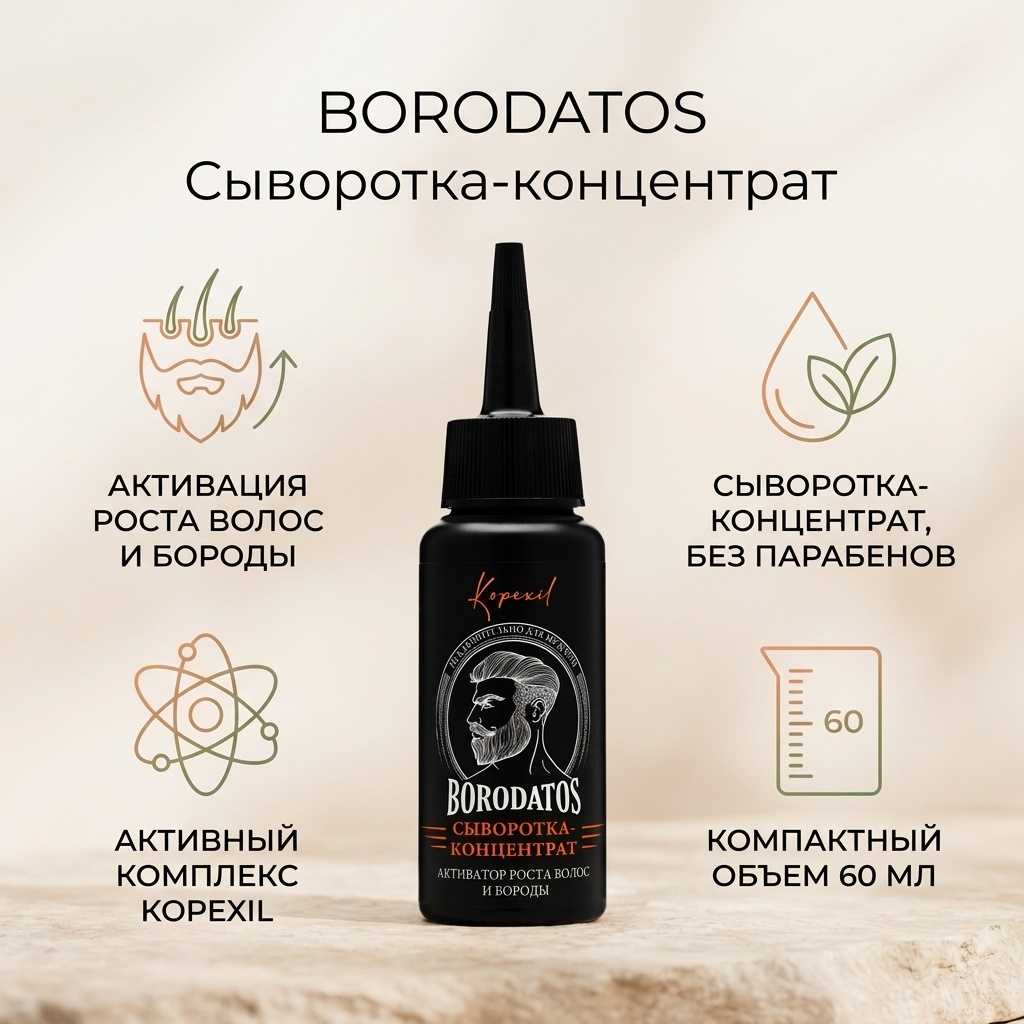 Borodatos активатор роста волос и бороды сыворотка 60 мл