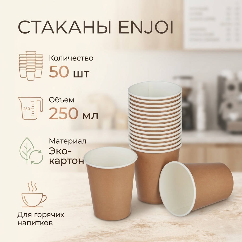 Веселая затея стакан Enjoi коричневый 50 шт