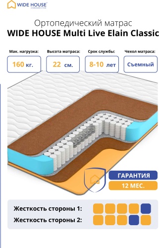 Матрас WIDE HOUSE Multi Live Elain Classic, 140x200x22 см