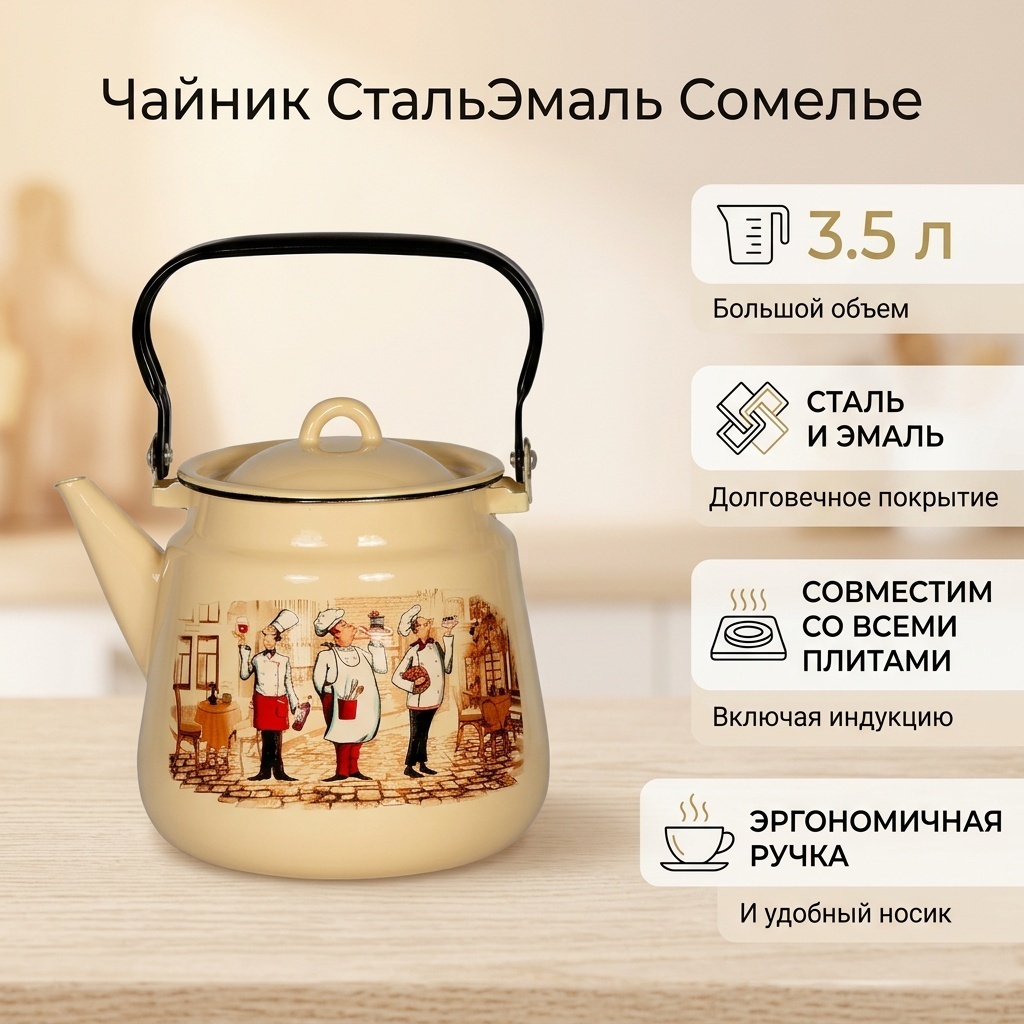 СтальЭмаль чайник 1с26с/сомелье 3.5 л, сталь, эмаль