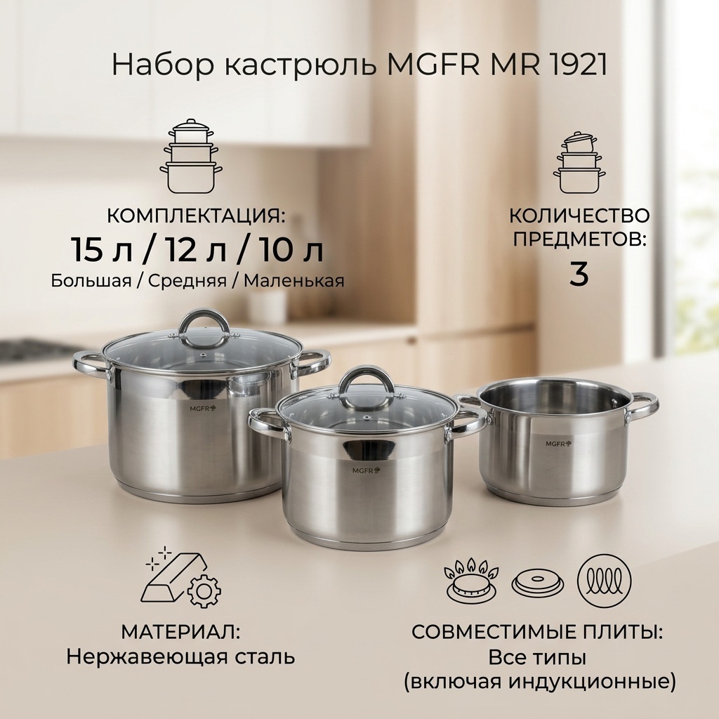 Набор кастрюль MGFR Classic 3 в 1