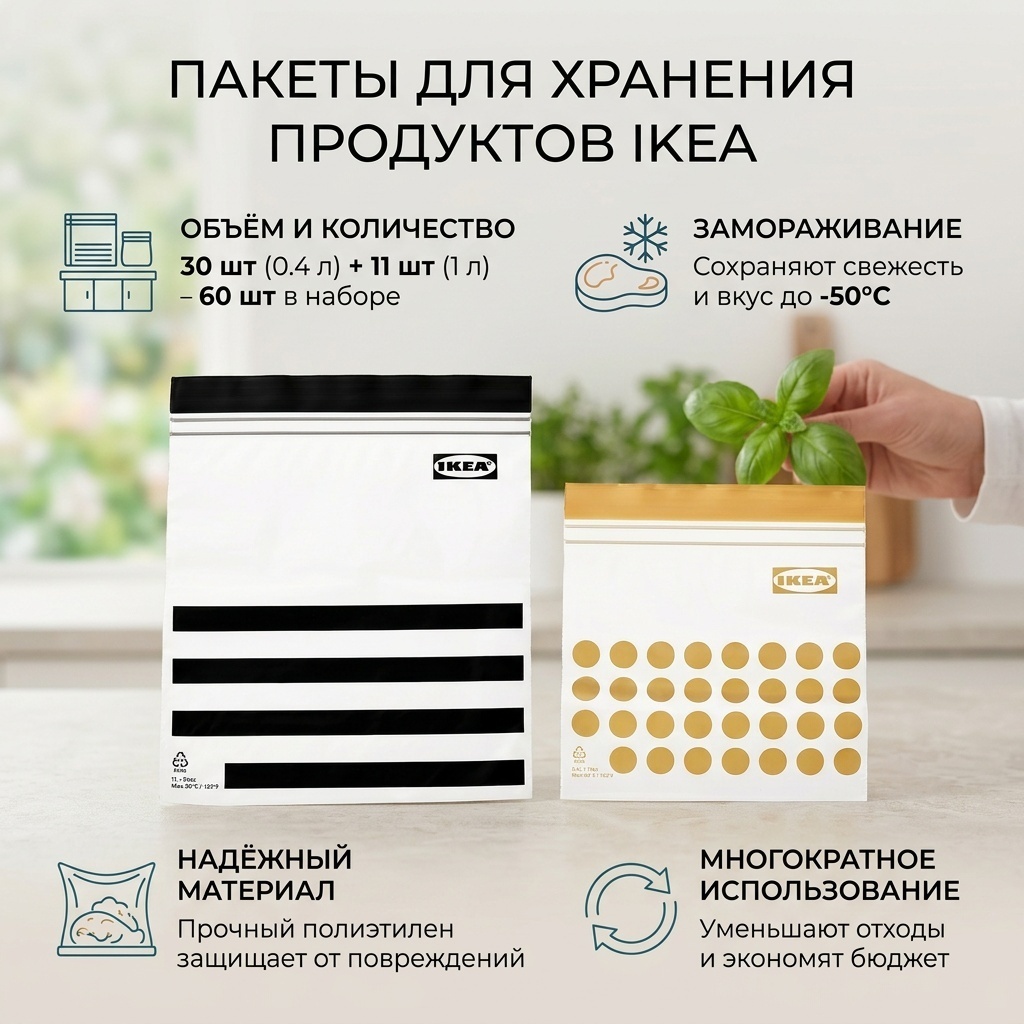 IKEA пакет 505.256.42 для замораживания, для фруктов и овощей, для хранения продуктов