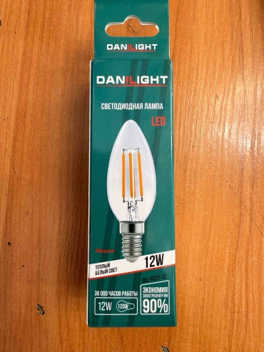 Danilight 12W E14, филаментная, теплый белый