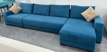 Угловой диван TURAN HOME Prima, 400х160 см, обивка велюр, синий