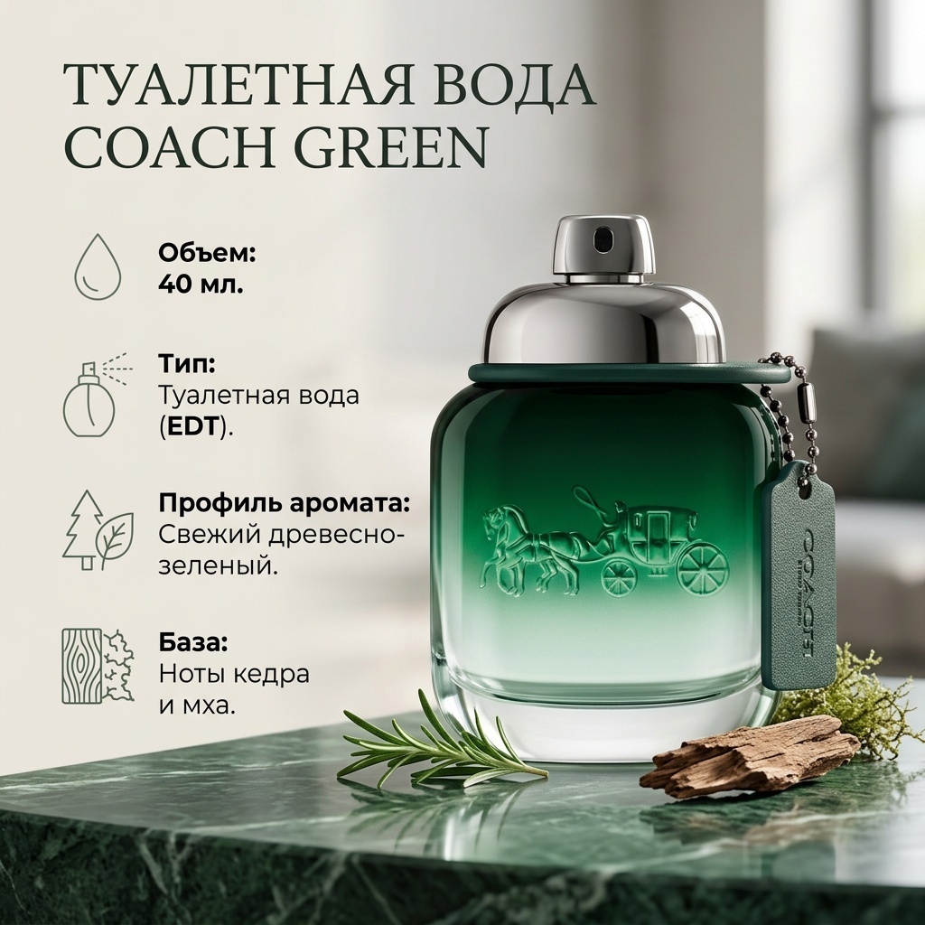 Coach Green туалетная вода EDT 40 мл, для мужчин