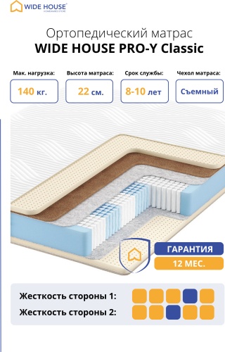Матрас WIDE HOUSE PRO-Y Classic, 180x180x22 см