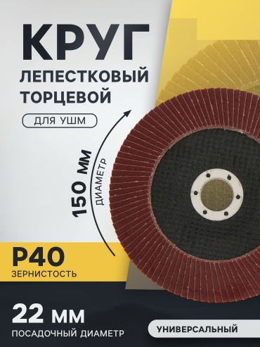 Шлифовальный круг Тундра 150 мм, абразивный материал Р40, 1 шт. арт. 1300808