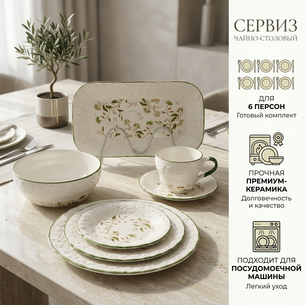 Сервиз на 6 персон 677753465, предметов: 32, чайно-столовый, керамика