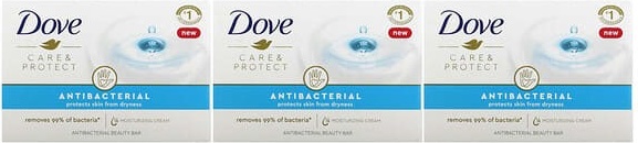 Кусковое мыло туалетное Dove Care & Protect, антибактериальное косметическое мыло 90 г по 3 шт