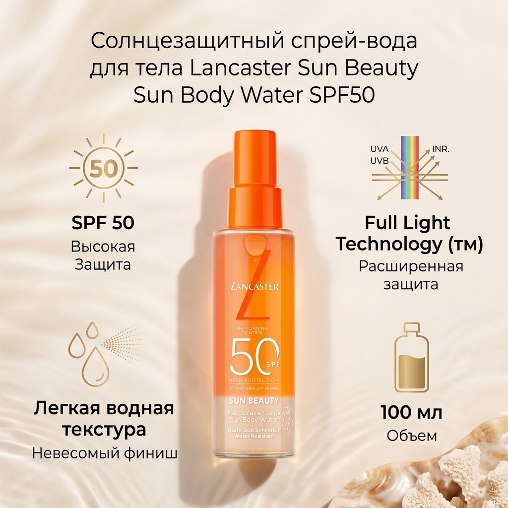 Lancaster Cолнцезащитный спрей для тела Sun Beauty Sun Body Water SPF50 спрей солнцезащитный для тела 100 мл