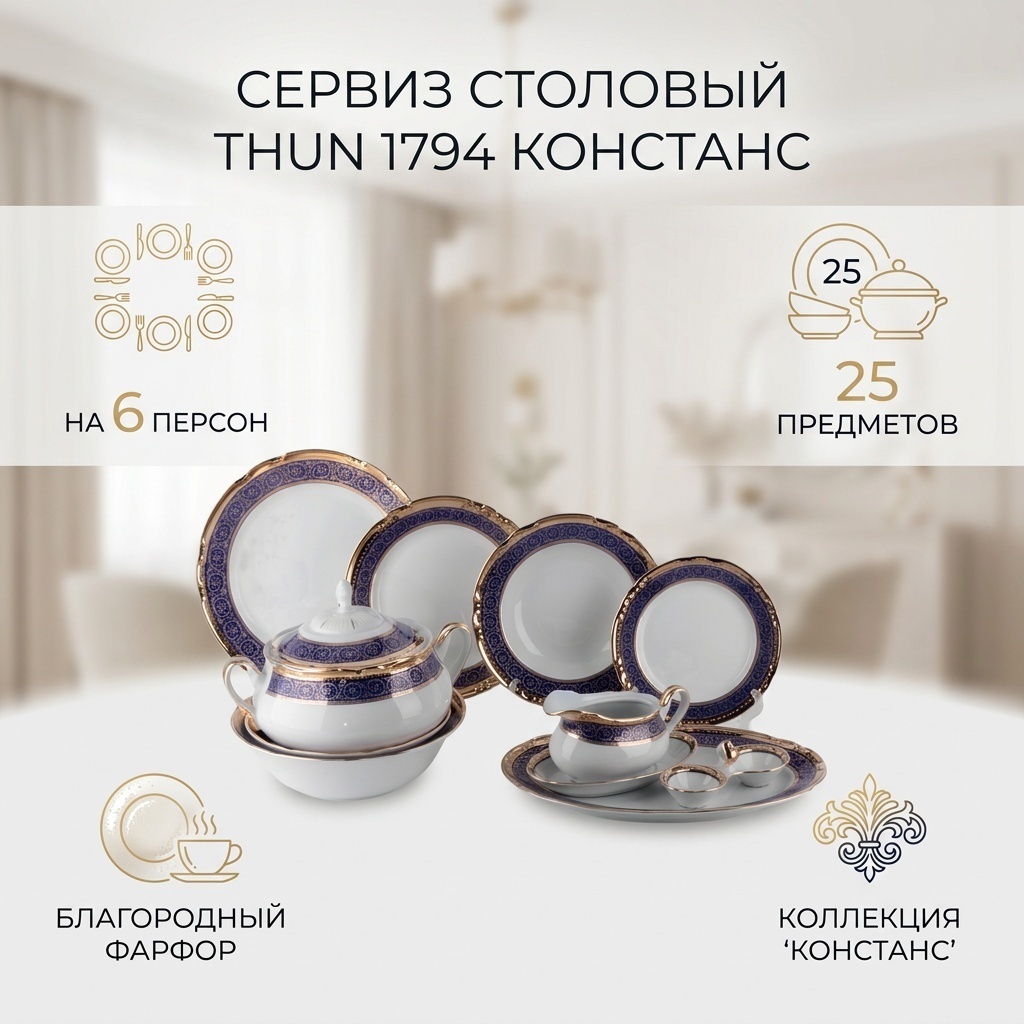 Сервиз на 6 персон Thun 1794 Констанс, предметов: 25, столовый, фарфор