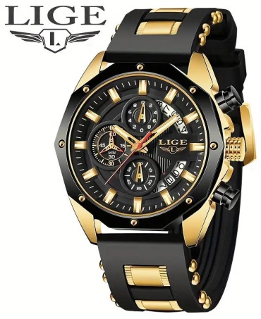 Кварцевые Lige Men's Watch LG8908F Gold Schwarz нержавеющая сталь