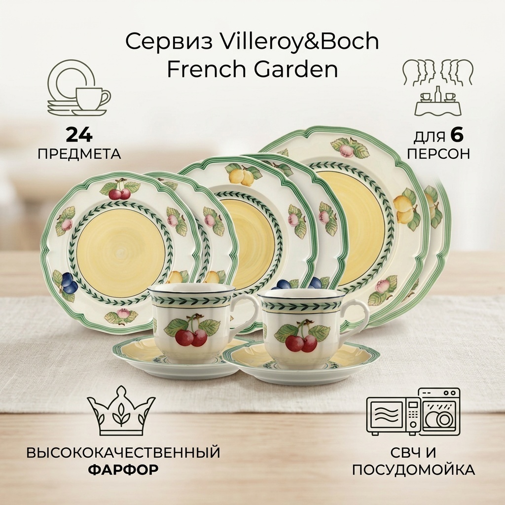 Сервиз на 6 персон Villeroy&Boch French Garden, предметов: 24, чайно-столовый, фарфор