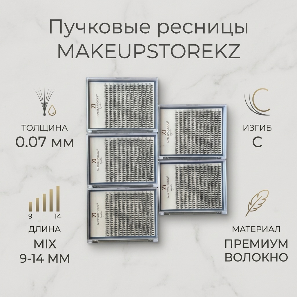 MAKEUPSTOREKZ пучковые C 0.07 мм черный mix 9-14 мм
