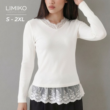 Лонгслив LIMIKO С кружевной баской и воротником белый