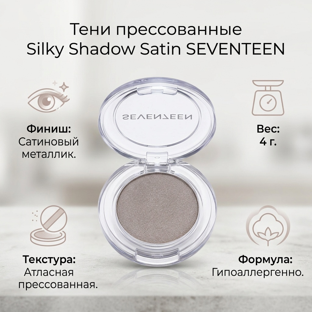 Seventeen тени прессованные Silky Shadow Satin 205 пыльный бежевый