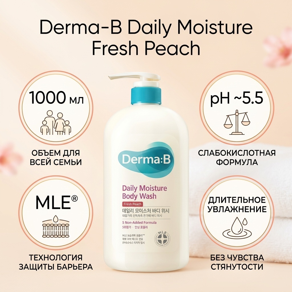Derma-B Daily Moisture Body Wash Fresh Peach гель 1000 мл