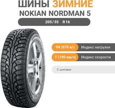 Nokian Nordman 5 205/55 R16 94T с шипами