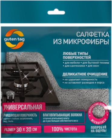 Тряпка для зеркал и стекол, для мебели, для сантехники, для печи Guten Tag Салфетка 1 шт, микрофибра