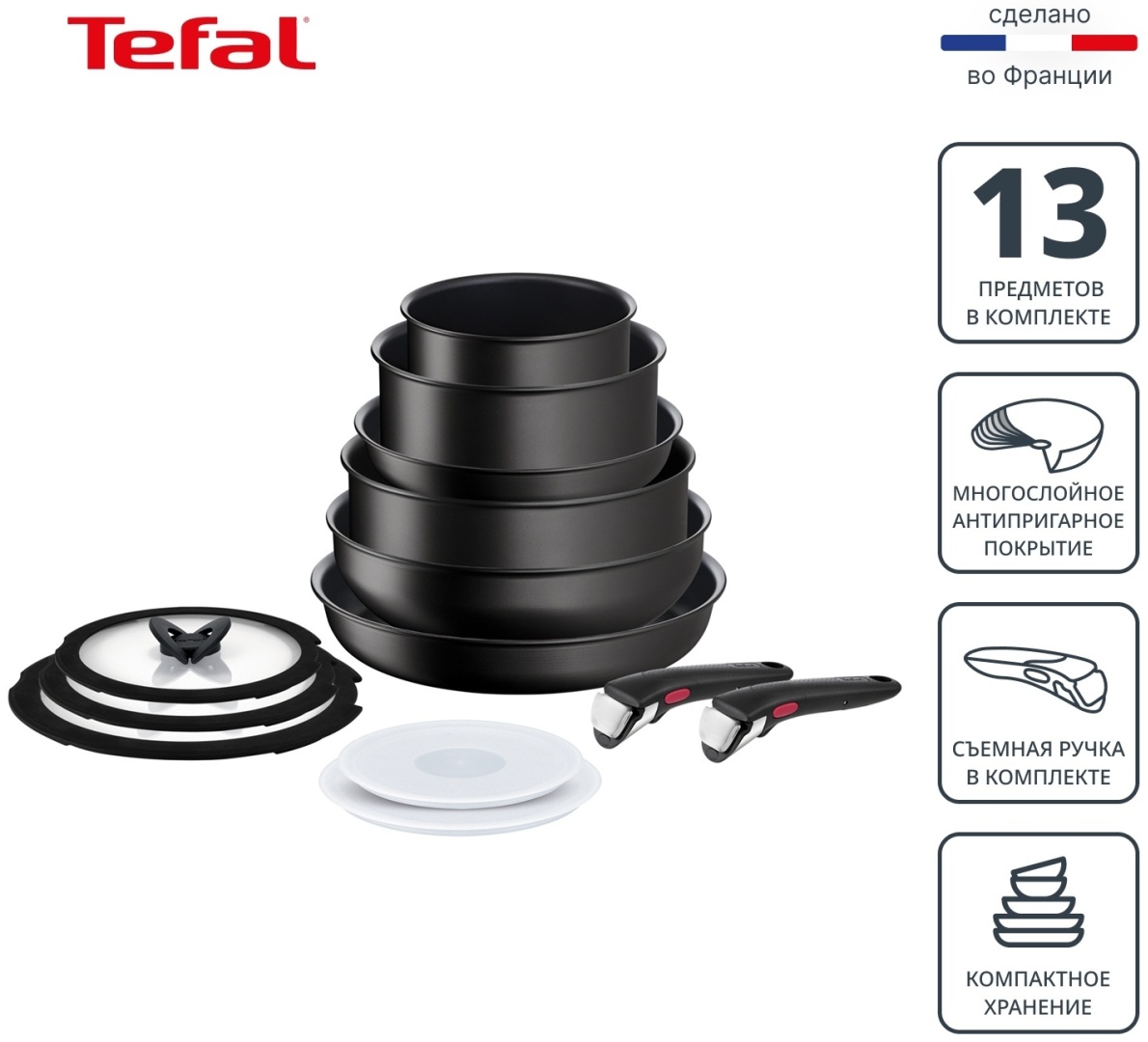 Набор посуды со съемной ручкой Tefal Ingenio Unlimited 13 предметов L7639002