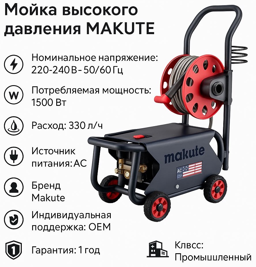 Мойка высокого давления Makute электрический 80 бар, HPW121-60P