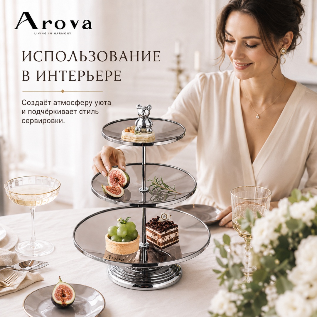 Поднос Arova 662696349106 серебристый, прозрачный