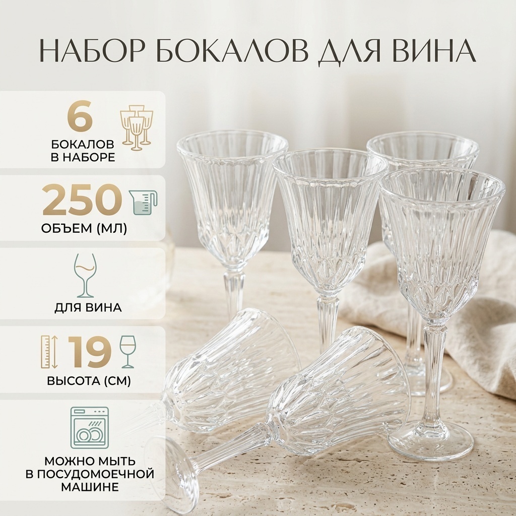 Набор бокалов GLASS WARE 250 мл, стекло, 6 шт