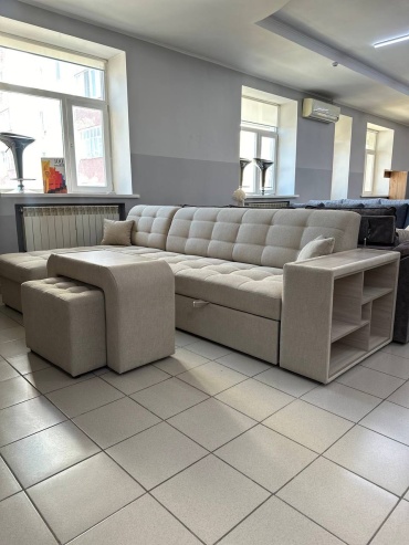 Угловой диван OTAU-MEBEL GRAND, 330х160 см, обивка велюр, бежевый