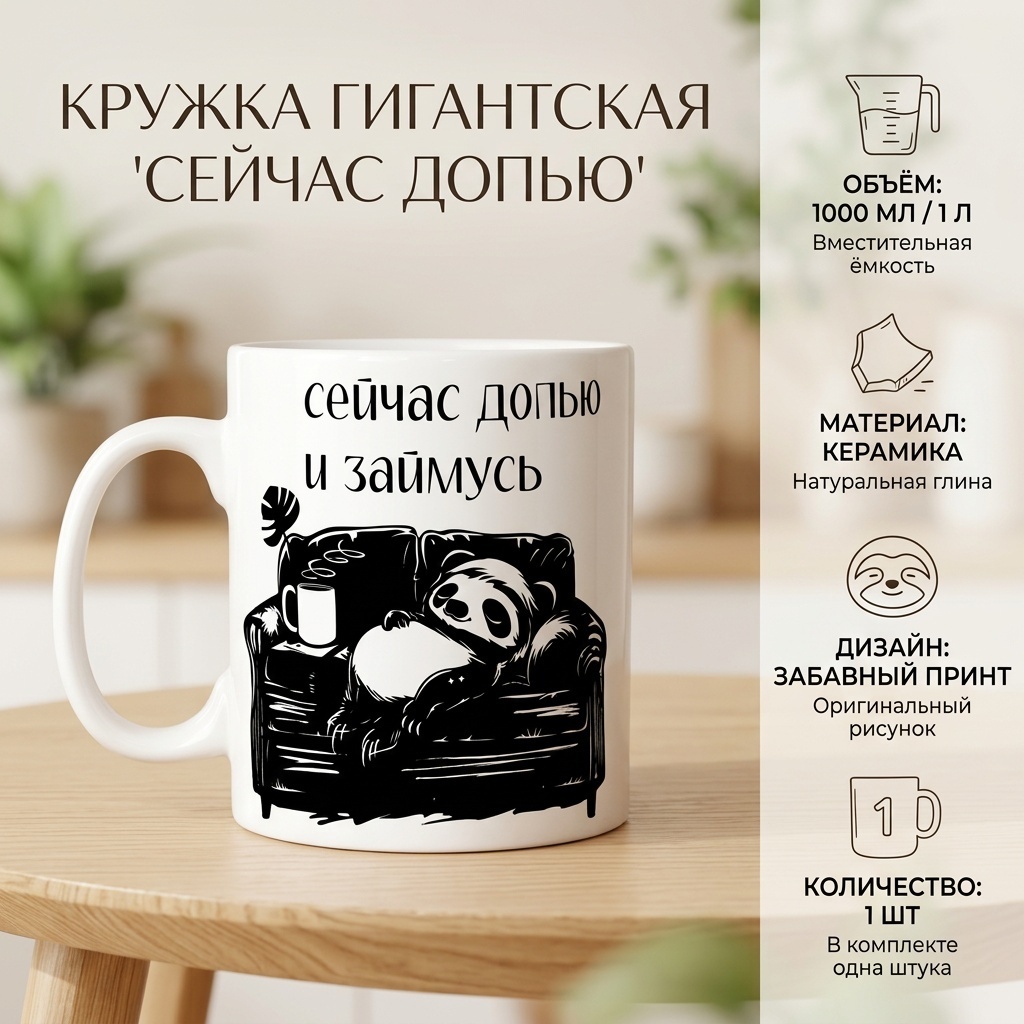 Кружка , 1000 мл, керамика, 1 шт.