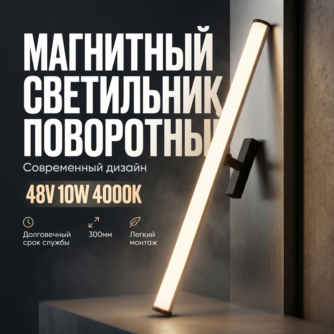 Магнитный трековый светильник поворотный 30 см 4000K 48V 10W