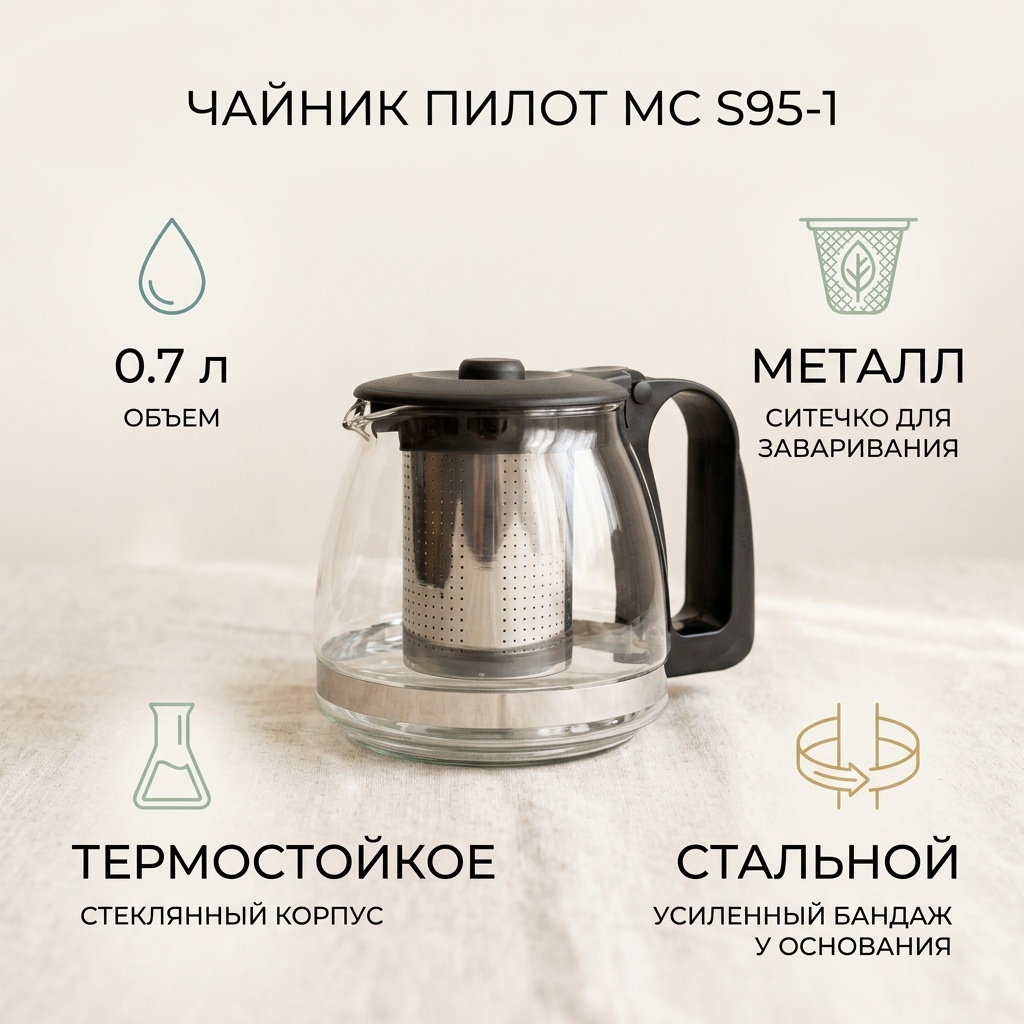 Чайник ПИЛОТ МС S95-1 0.7 л, стекло