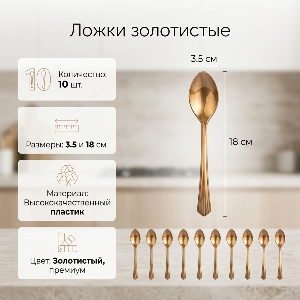 Ложка 550-091 золотистый 10 шт