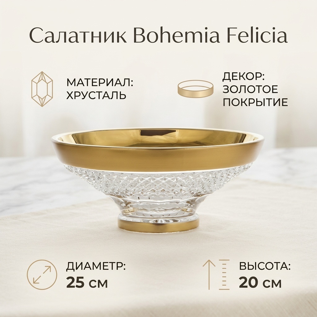 Салатник Bohemia Фелиция 25.5х25.5 см, хрусталь, 1 шт