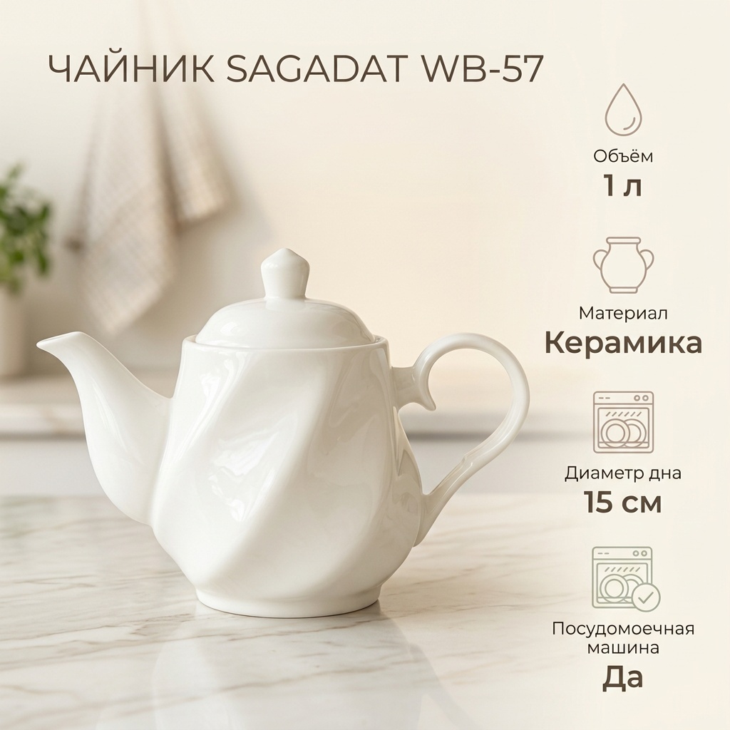 Чайник SAGADAT WB-57 1 л, керамика