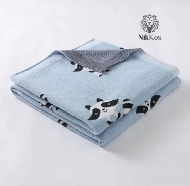 Детский плед NikKos 80х100 см, хлопок, голубой, белый, черный
