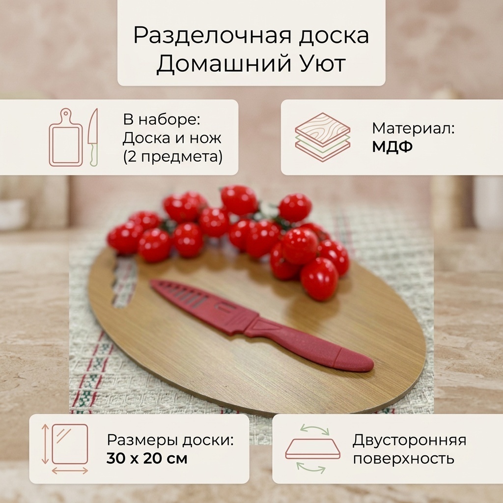 Разделочная доска Домашний уют 30084905_221753 2 шт, МДФ
