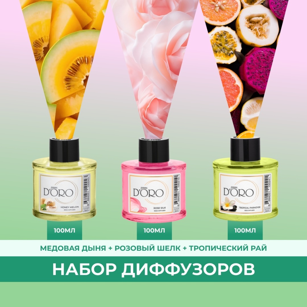 Диффузор с палочками Gamma D'ORO фруктовые, цветочные, цитрусовые 100 мл
