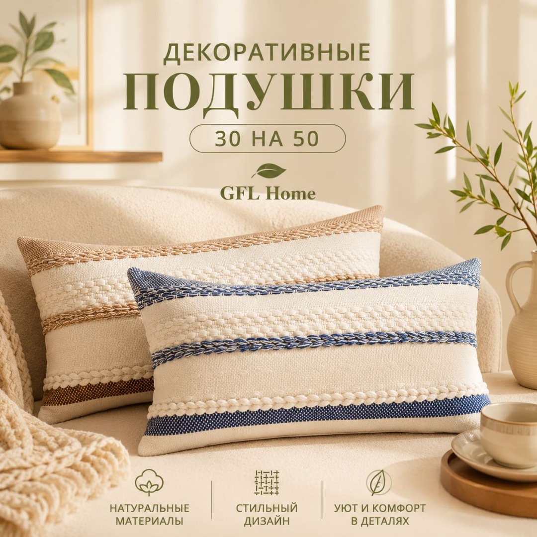 Подушка декоративная GFL Home 50x30 см, Косичка плетение